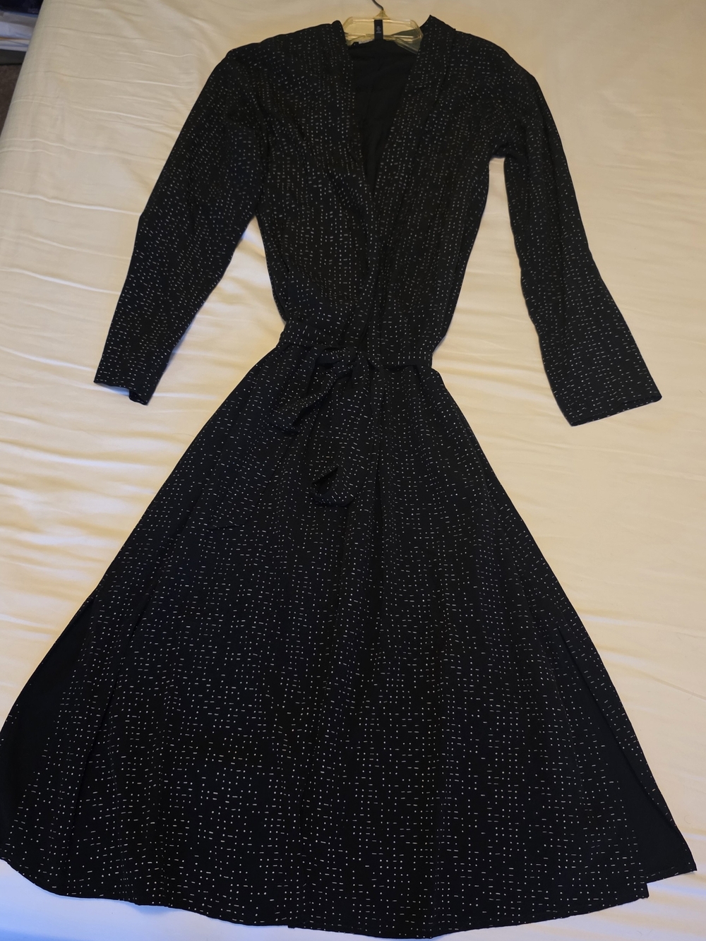 Eileen Fisher Morse Code Belted Wrap Dress Kimono Jacket Duster Black White Boho